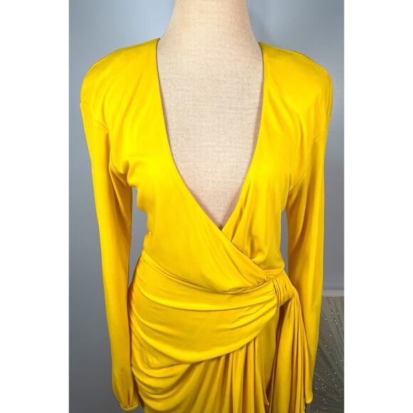 Dundas Yellow Beau Faux Wrap Long Sleeve Plunging V Neck Mini Dress Size 2 - Picture 6 of 13